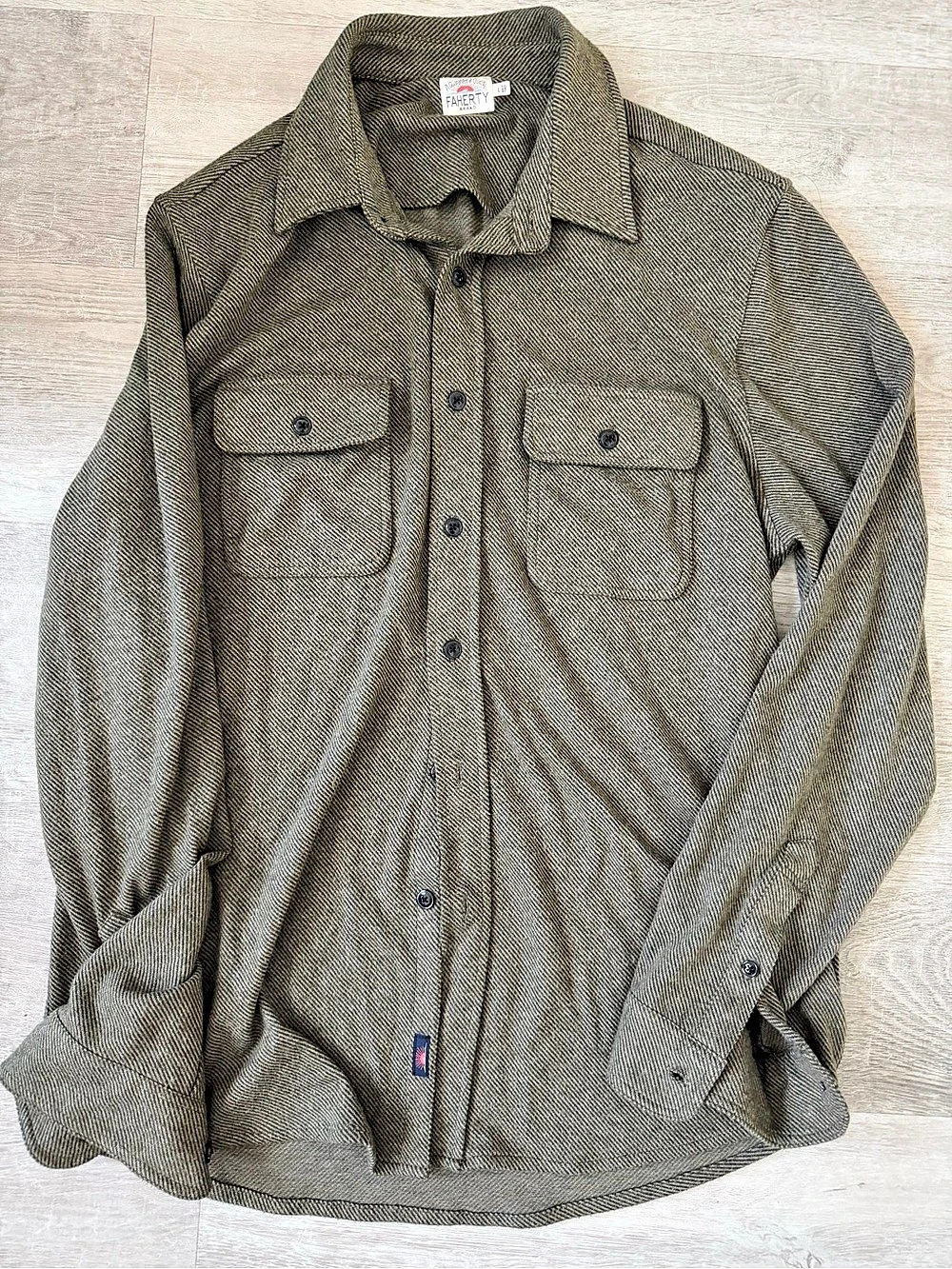 Faherty Legend Sweater Shirt Brown Button Down Size Large